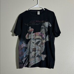 Ed Hardy Black T-Shirt with Colorful Skull Design